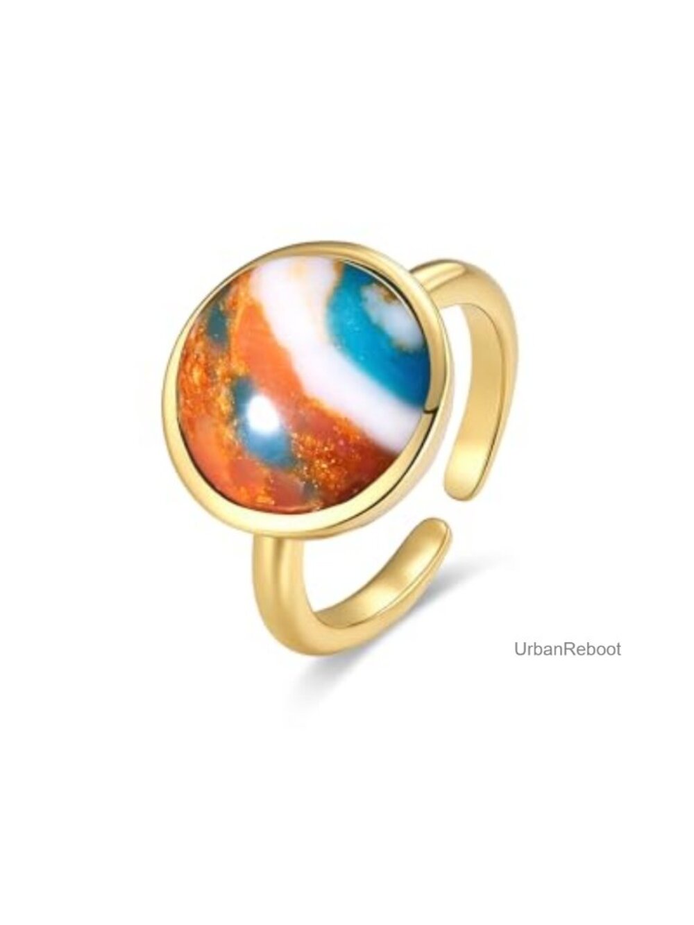 18K Gold Plated Adjustable Stacking Statement Ring with Resin Natural Stone